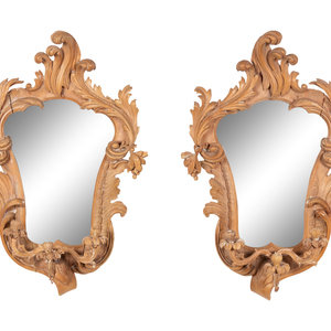 Appraisal: A Pair of Italian Carved Two-Light Girandole Mirrors Last Quarter