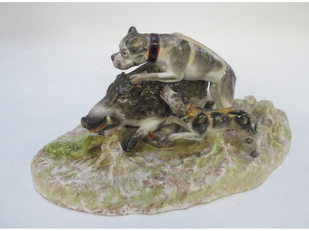 Appraisal: French porcelain group of two dogs hunting a boar