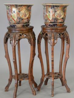 Appraisal: Four piece lot to include pair of Chinese style stands