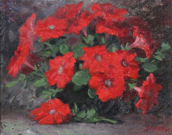 Appraisal: JEFFREY American th century RED PETUNIAS signed lower right Oil