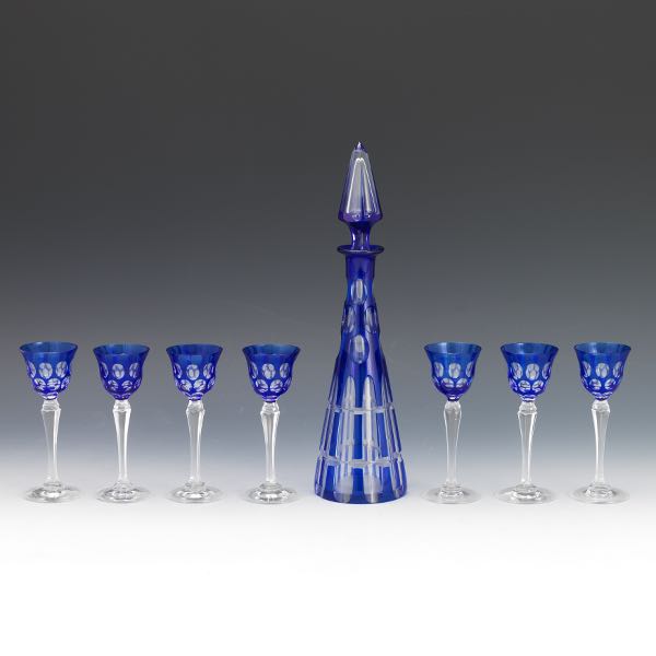 Appraisal: VAL ST LAMBERT DECANTER AND CORDIAL GLASSES Decanter with stopper