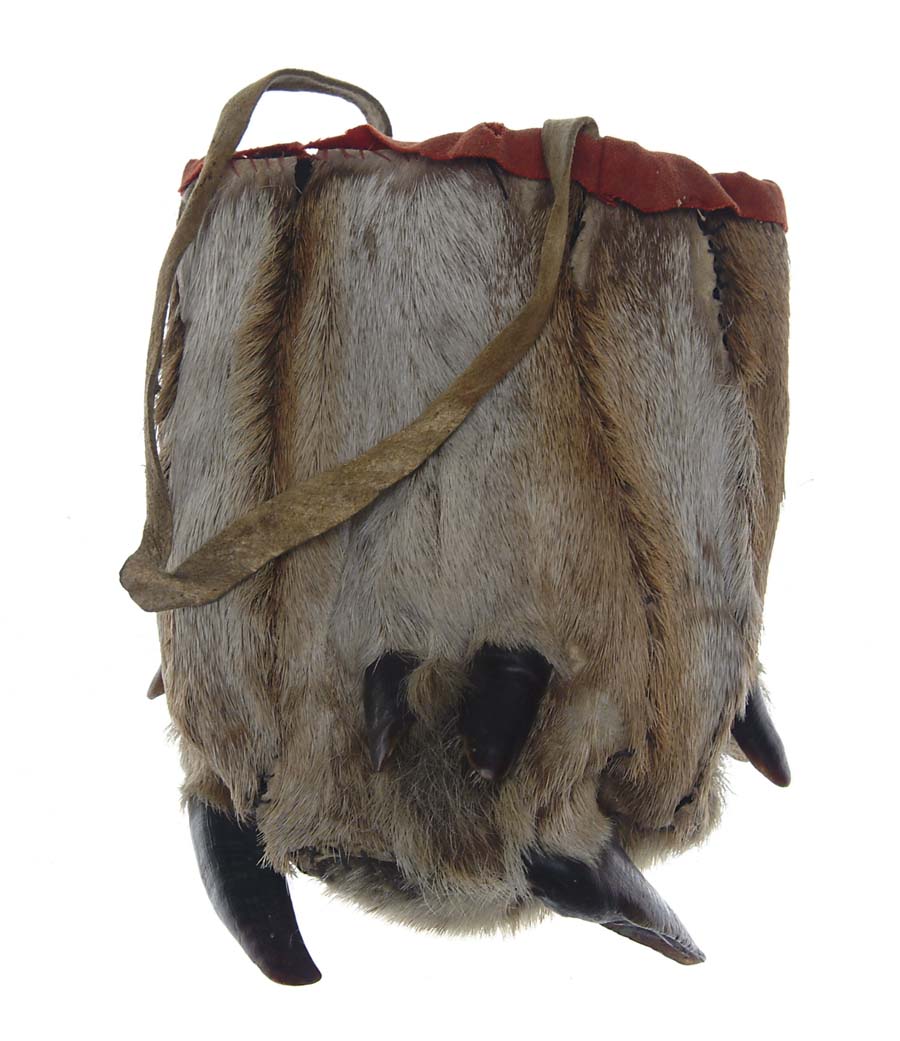 Appraisal: EARLY TH CENTURY ATHABASCAN DEER LEG POUCH Constructed of untanned