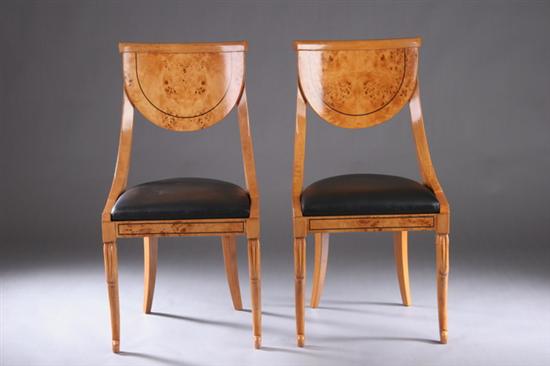 Appraisal: PAIR ITALIAN BIEDERMEIER STYLE BIRDS EYE MAPLE KLISMOS CHAIRS th