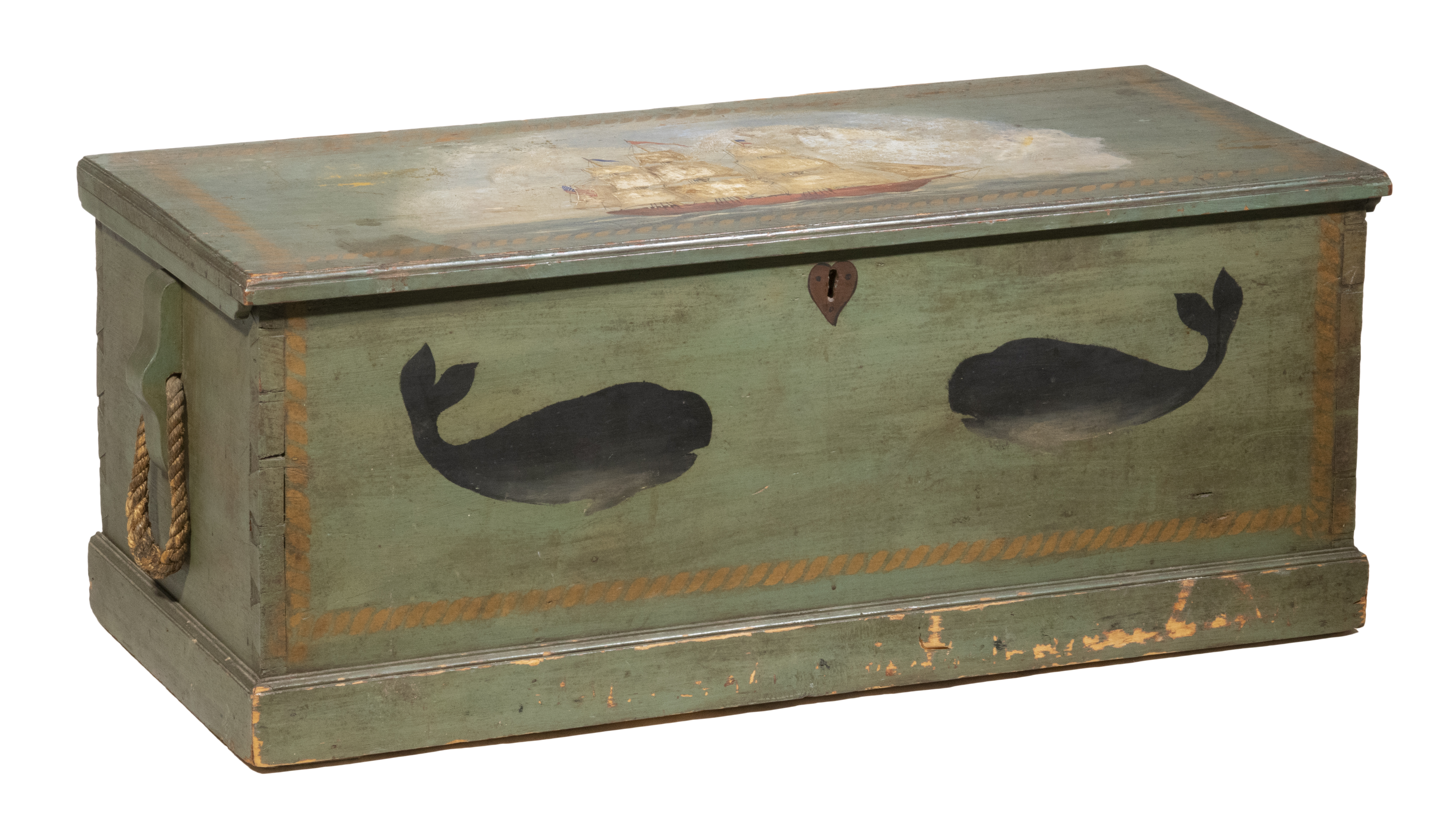 Appraisal: PAINT DECORATED SEA CHEST th c Green Painted Pine Sea