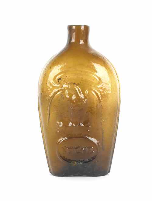 Appraisal: Keene olive amber eagle and Masonic flask h