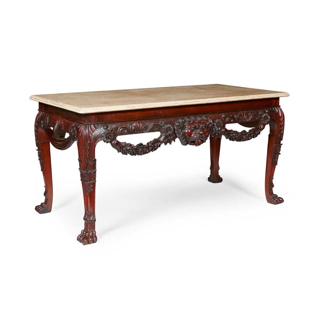 Appraisal: IRISH GEORGE III STYLE MAHOGANY MARBLE TOPPED HALL TABLE OF