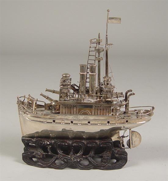 Appraisal: Oriental Silver Ship Model Early 's Detailed model of military