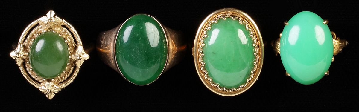 Appraisal: Four Gold Jadeite Rings L to R