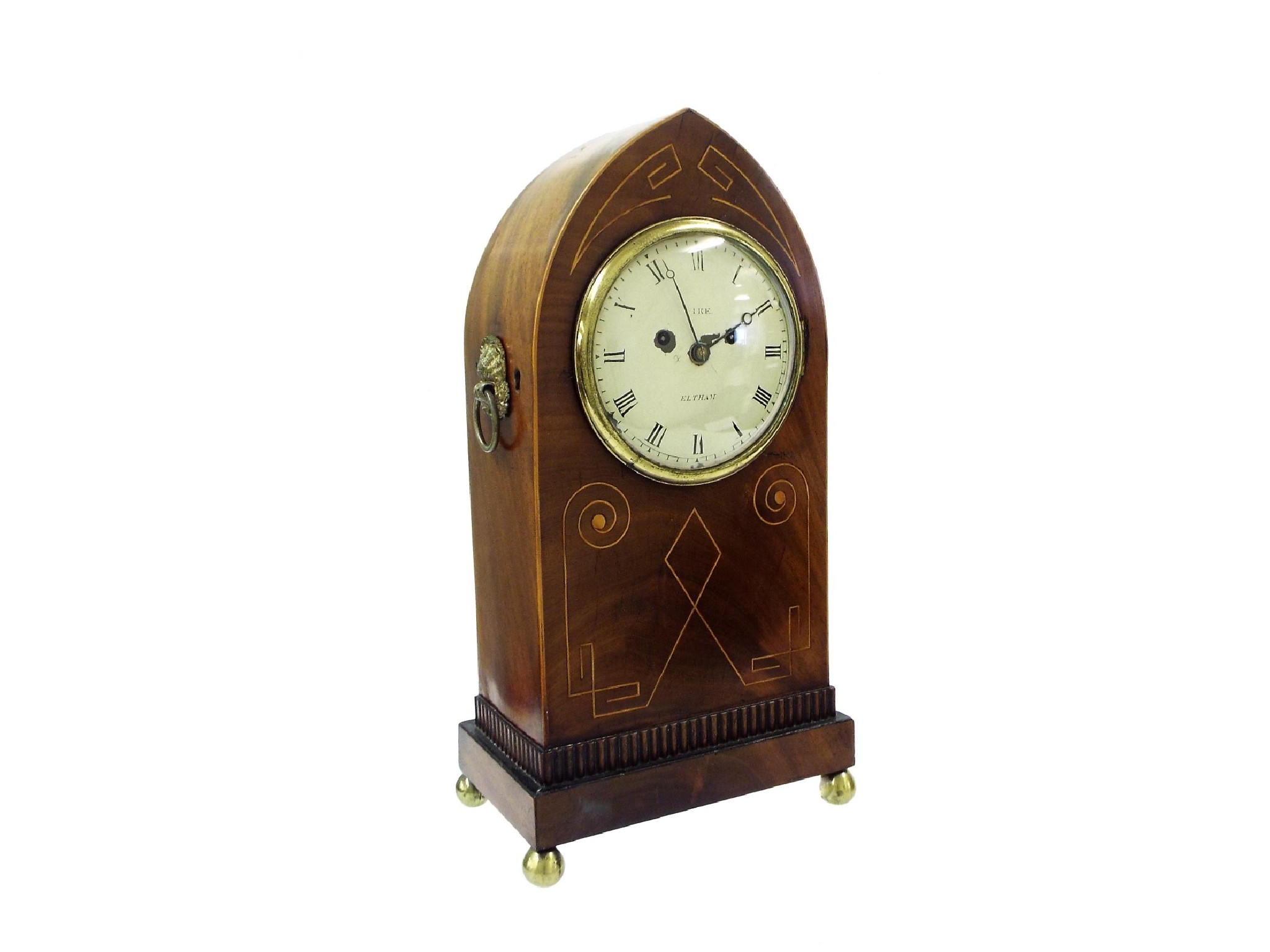 Appraisal: Mahogany inlaid double fusee lancet bracket clock striking on a