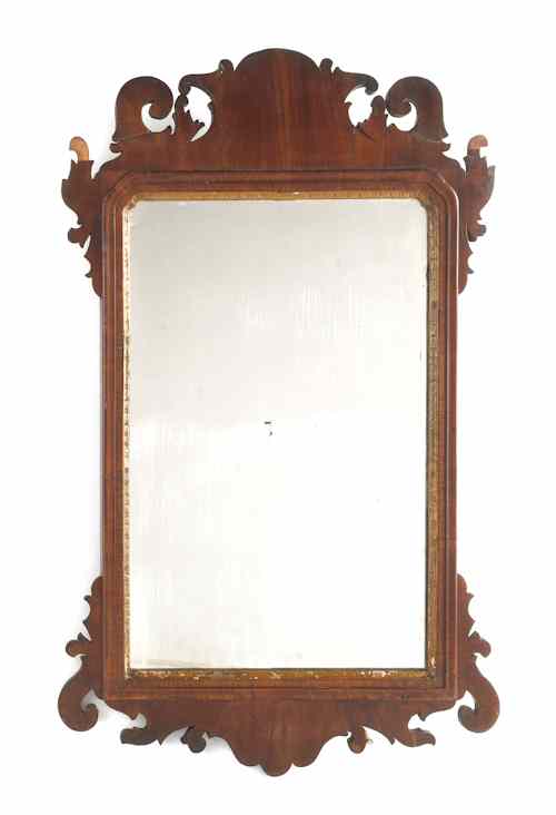 Appraisal: Queen Anne mahogany veneer mirror with scalloped ears and gilt