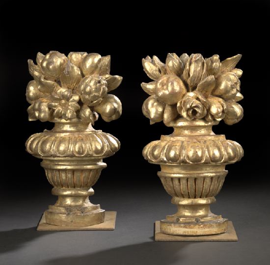 Appraisal: Large Pair of Italian Carved Giltwood Garnitures of fruit- and