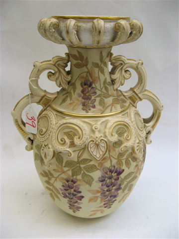 Appraisal: AUSTRIAN TEPLITZ POTTERY VASE inches ht having applied double handles