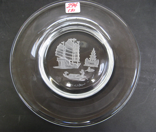 Appraisal: FIVE CRYSTAL PLATES The Seven Seas engraved by James Wyeth