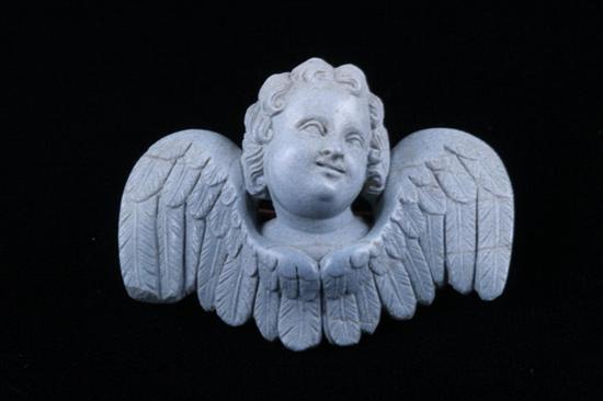 Appraisal: VICTORIAN K YELLOW GOLD AND CARVED GREY-BLUE LAVA-STONE CHERUB BROOCH