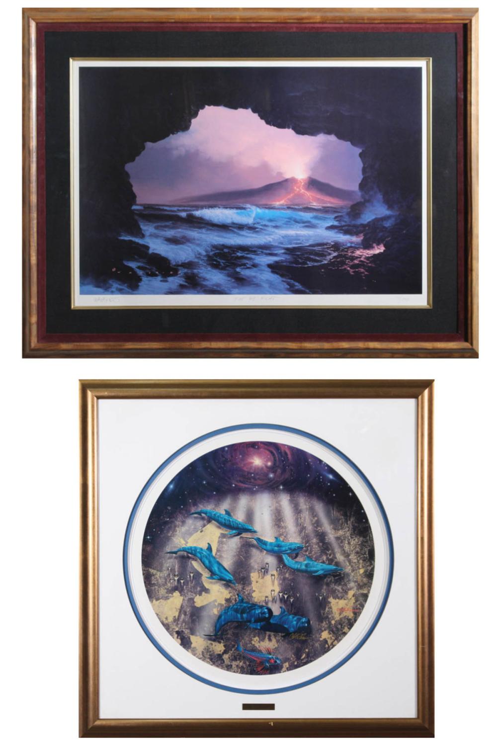 Appraisal: TWO OCEAN HAWAIIAN PRINTS Christian R Lassen Hawaii B dolphins