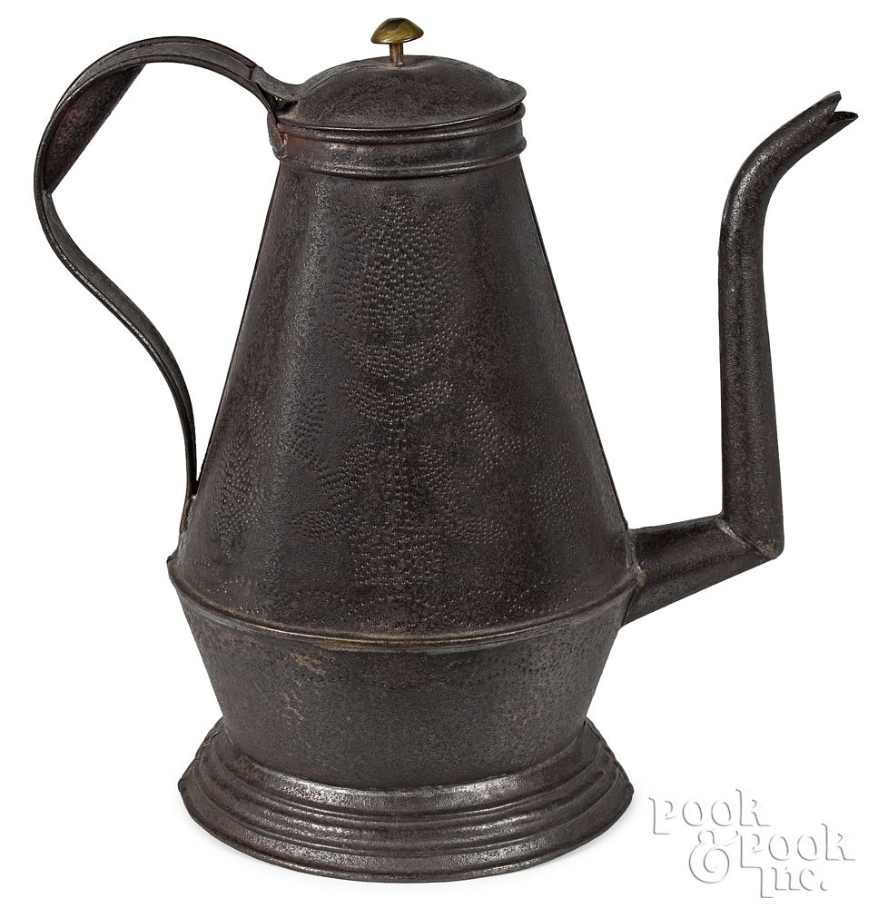 Appraisal: Pennsylvania punched tin coffee pot th c Pennsylvania punched tin