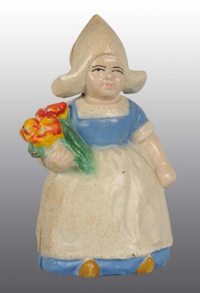 Appraisal: Cast Iron Dutch Girl Holding Flowers Still Bank Description Manufactured