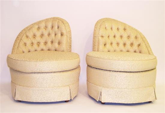 Appraisal: Pair of asymmetrical back upholstered chairs gold with pastel fabric