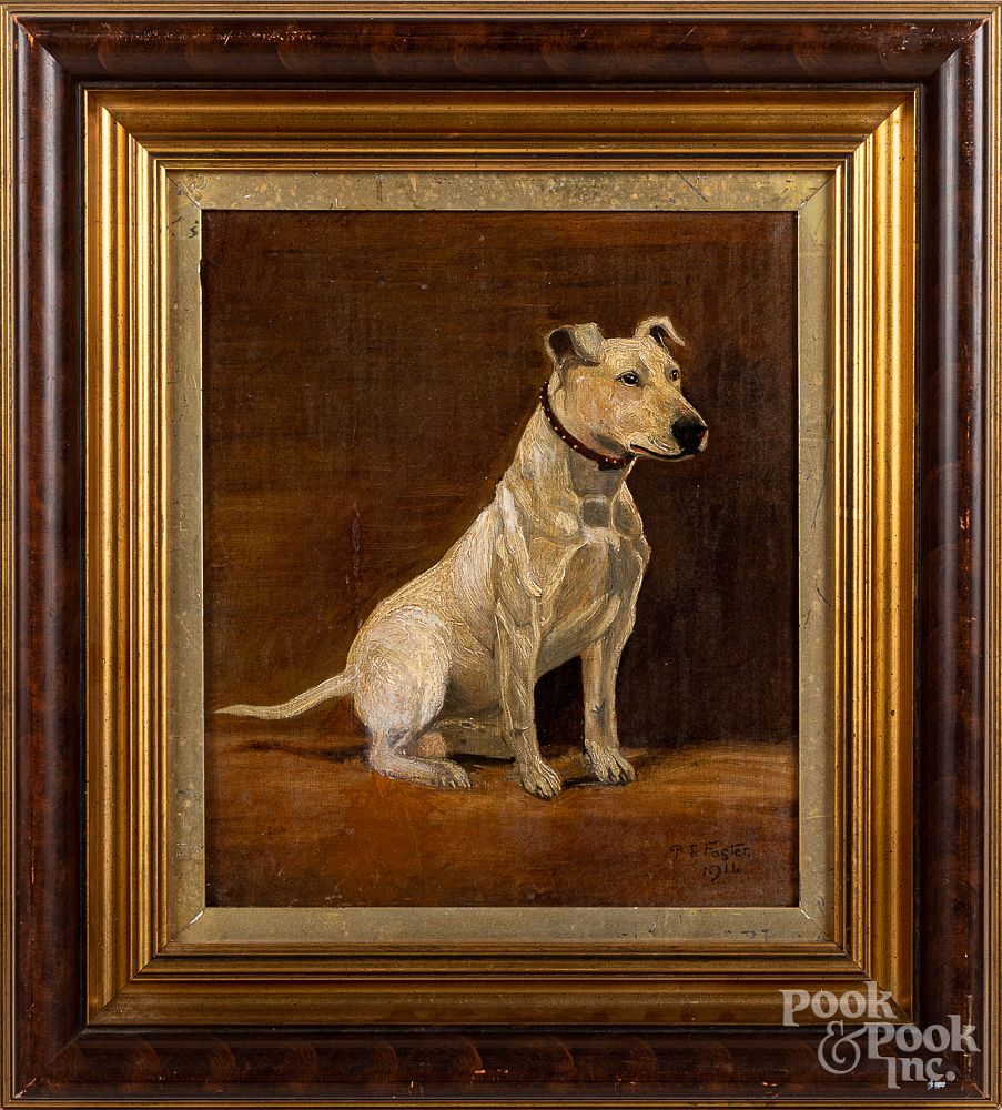 Appraisal: English oil on canvas portrait of a terrier English oil