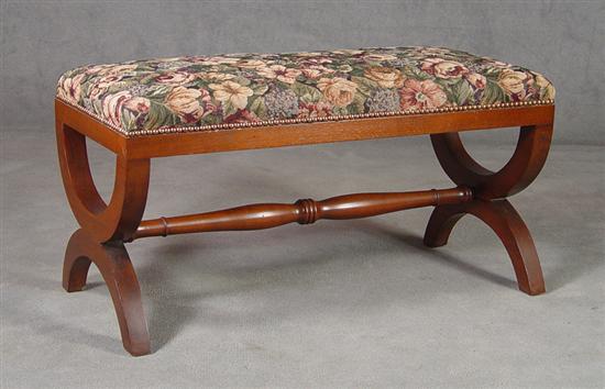 Appraisal: Mahogany Upholstered Bench th Century Woven tapestry seat above curule