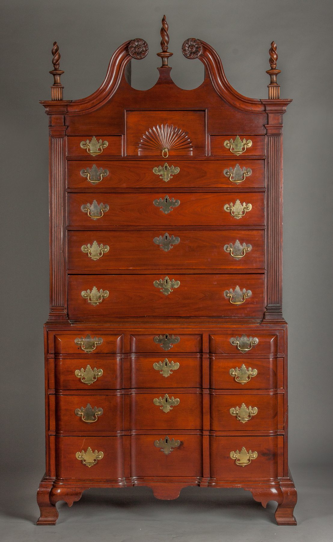 Appraisal: Massachusets Chippendale Block Front Chest on Chest th cent Mahogany