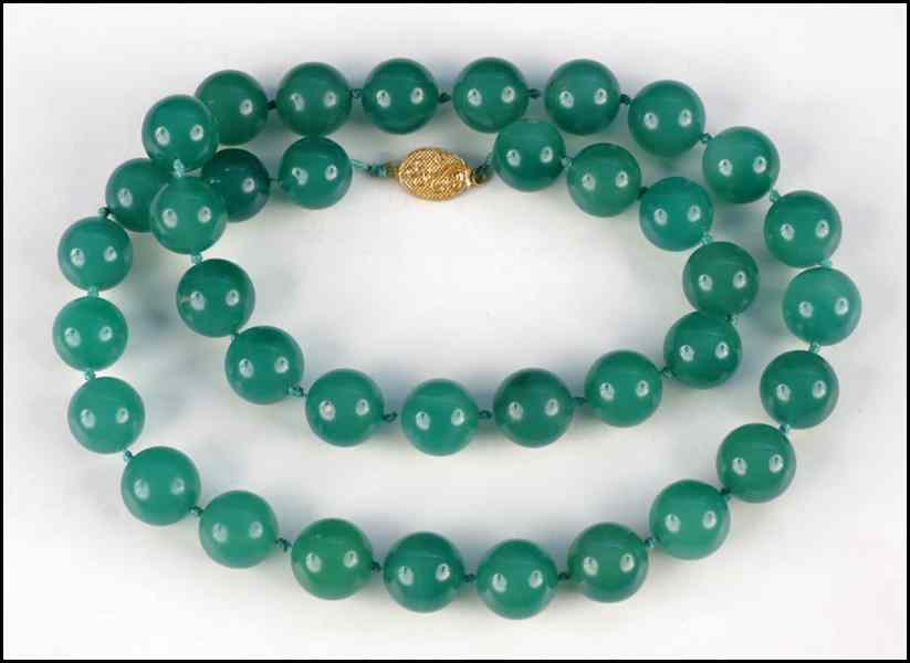 Appraisal: GREEN ONYX BEAD NECKLACE mm - mm Length '' Condition