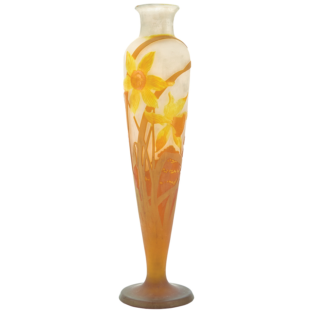 Appraisal: Galle Acid Etched Triple Cameo Glass Jonquil Vase Circa Of