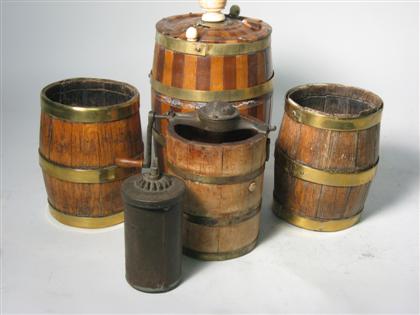 Appraisal: Three small oak brass bound barrels th century One with