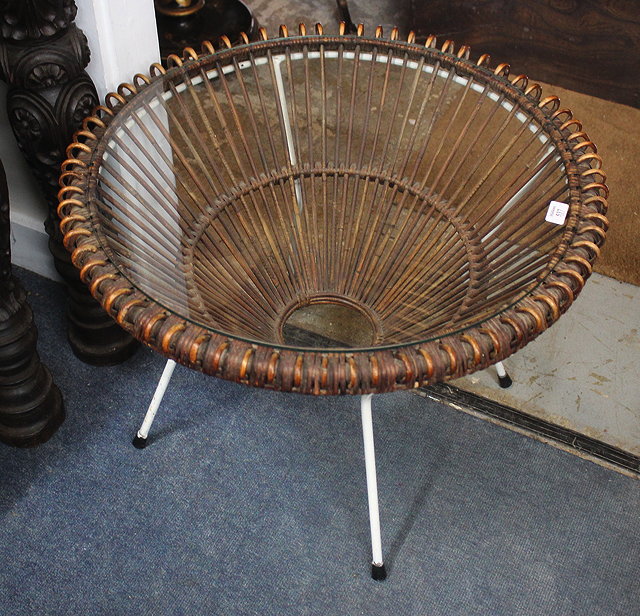 Appraisal: A MID TH CENTURY WICKER WHITE PAINTED IRON AND CIRCULAR