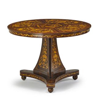 Appraisal: DUTCH MARQUETRY CENTER TABLE Inlaid floral designs on pedestal base