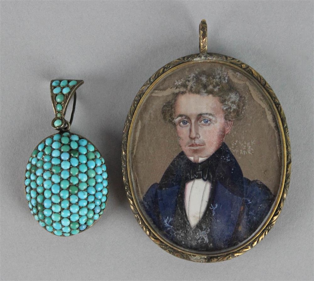 Appraisal: TWO PIECES OF VICTORIAN HAIR MOURNING JEWELRY the miniature portrait