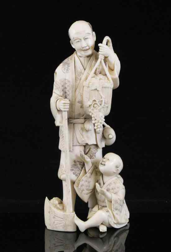 Appraisal: A Japanese ivory group of a farmer and a boy