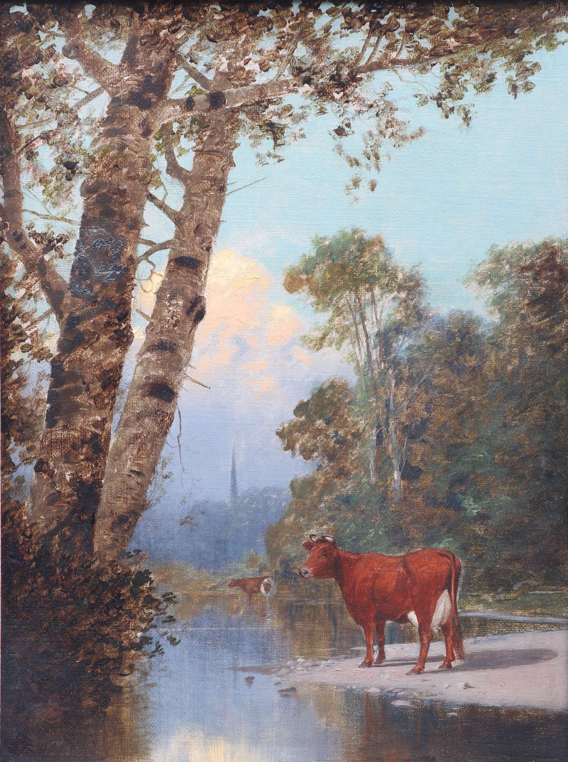 Appraisal: th c American Landscape Painting with Cow oil on canvas