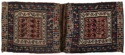 Appraisal: Kurdish double storage bag repeating designs flat woven with some