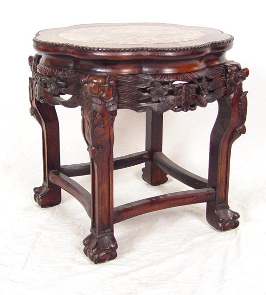 Appraisal: CHINESE ROUGE MARBLE TOP JARDINIERE STAND Pierced apron '' h