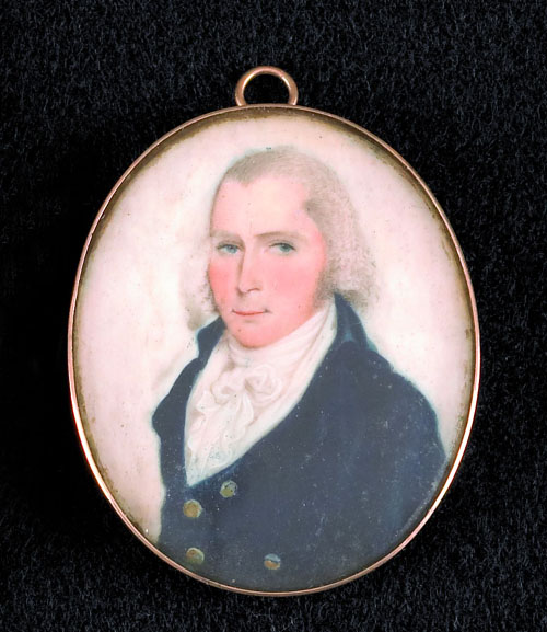 Appraisal: Miniature watercolor on ivory portrait of a gentleman ca the