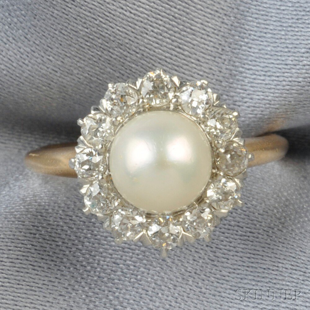 Appraisal: Edwardian Pearl and Diamond Ring set with a pearl measuring