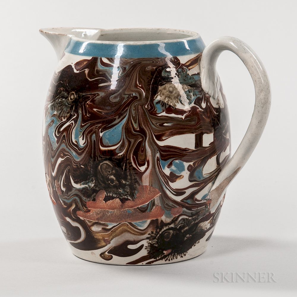 Appraisal: Mocha Slip-banded and Seaweed-decorated Jug Mocha Slip-banded and Seaweed-decorated Jug