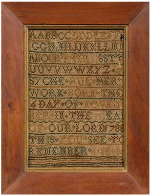 Appraisal: marking sampler eleven line needlework four lines letters over quot