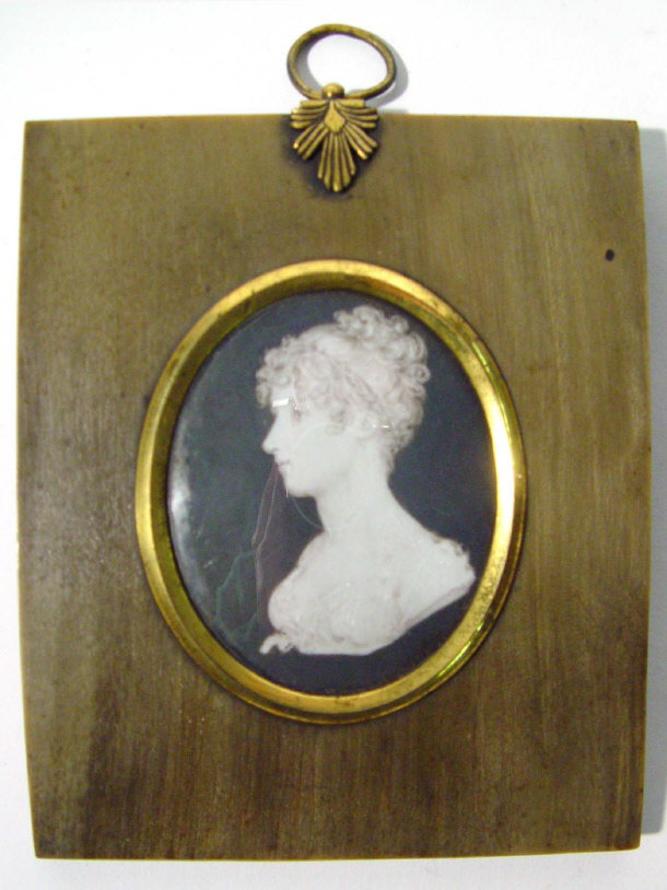 Appraisal: th Century oval white painted miniature of a young woman