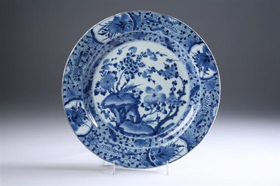 Appraisal: CHINESE BLUE AND WHITE PORCELAIN CHARGER Kangxi period Floral decoration