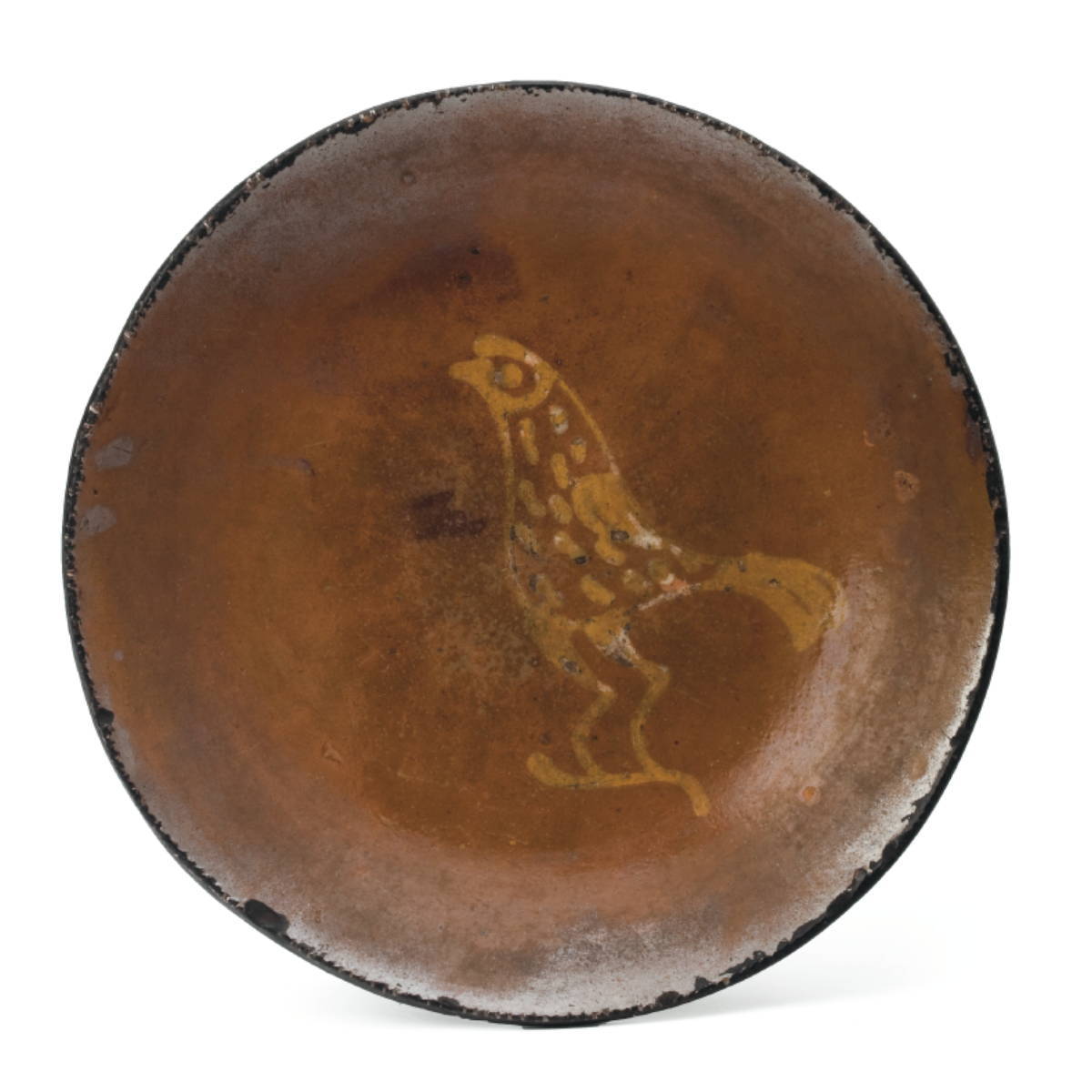 Appraisal: PENNSYLVANIA SLIP-DECORATED GLAZED REDWARE DISH EARLY NINETEENTH CENTURY Decorated with