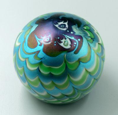 Appraisal: Lundberg paperweight spherical with bands of iridescent blue green and