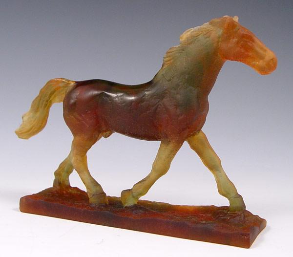 Appraisal: DAUM SIGNED PATE DE VERRE ART GLASS HORSE ''Cheval Trotteur''