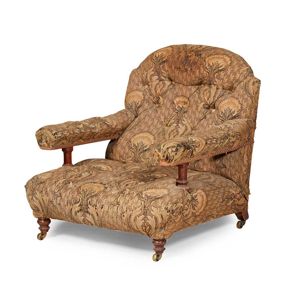 Appraisal: VICTORIAN BUTTON UPHOLSTERED OPEN ARMCHAIR LATE TH CENTURY the arched