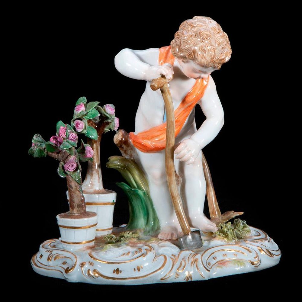 Appraisal: Meissen Cherub Gardener Meissen Cherub planting roses Height- Condition Excellent