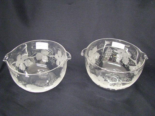 Appraisal: Pair of Engraved Crystal Wine Rinsers grape vine decor