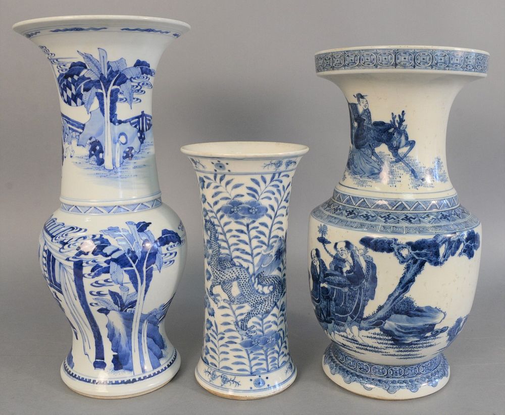 Appraisal: Three Chinese blue and white porcelain vases to include Gu