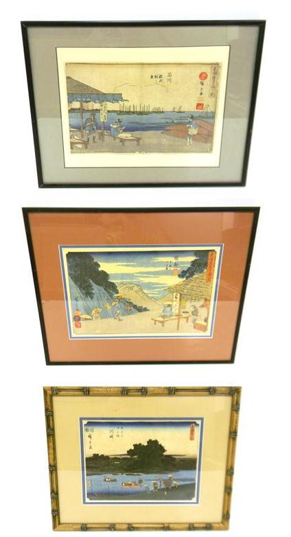 Appraisal: Utagawa Hiroshige aka Ando Hiroshige Japanese - three woodblock prints