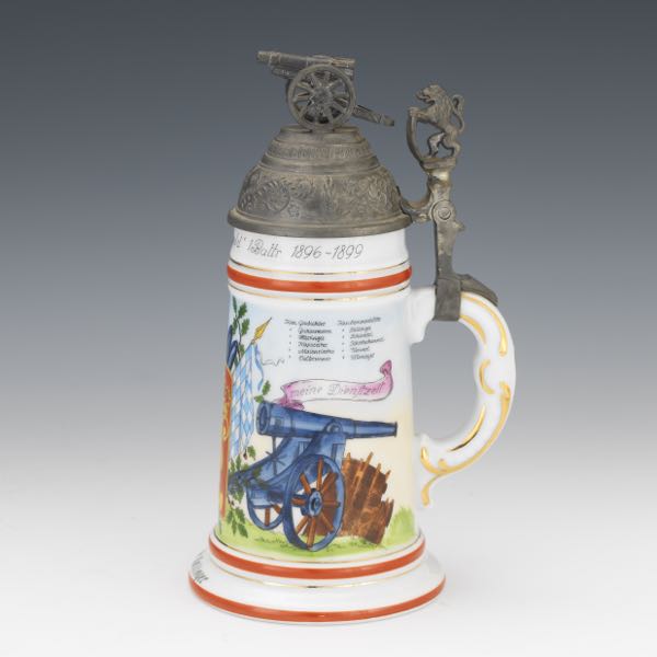 Appraisal: GERMAN PORCELAIN AND ZINC REGIMENTAL STEIN WITH LITHOPHANE IMAGE INSIDE